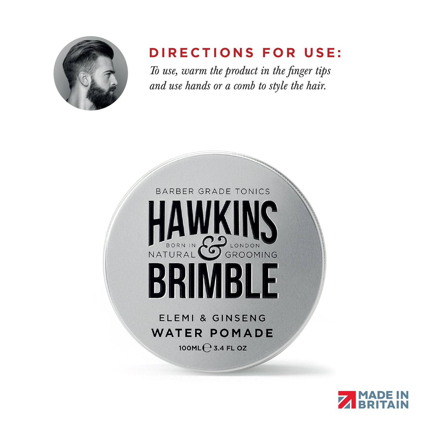 Hair Pomade, Water Based (Firm Hold) 100ml - Hair Care - Hawkins & Brimble Barbershop Male Grooming Products for Beards and Hair